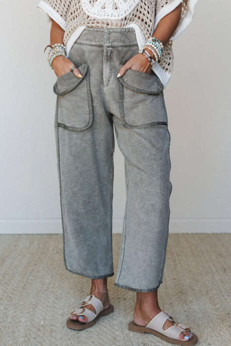 Seagrass Vintage Washed Patchwork Curved Knife Ankle Pants