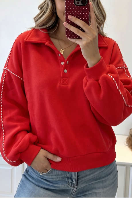 Sudadera tipo jersey con detalle de bastón de caramelo y mangas con botones a presión en rojo intenso