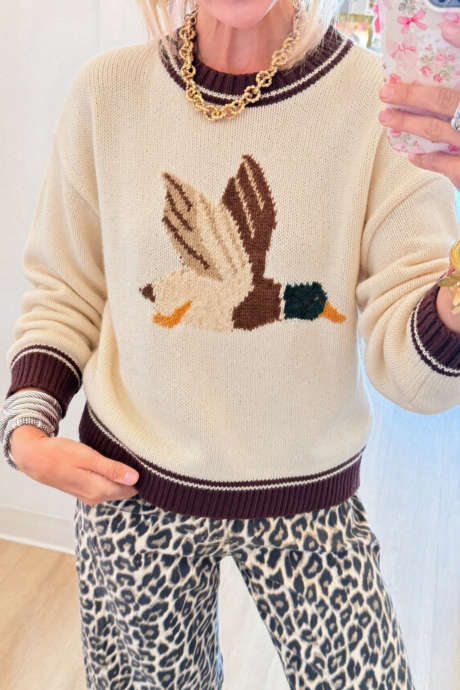 Jersei informal de coll rodó amb vores d'intarsia beix