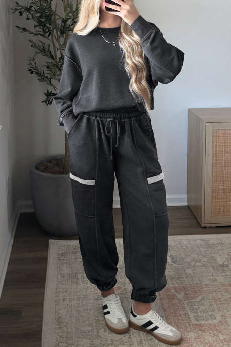 Conjunto de pantalón deportivo gris carbón con bloques de color liso