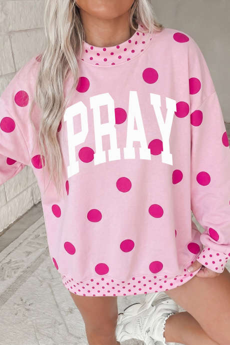 Sudadera rosa con cuello alto y estampado de lunares PRAY LC25323067-P1020