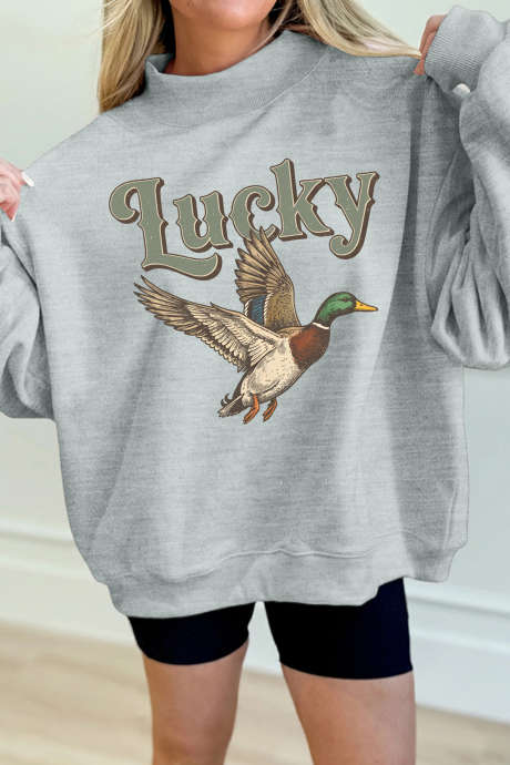 Sudadera informal de cuello alto con estampado de pato silvestre gris Lucky Mallard LC25323131-P11