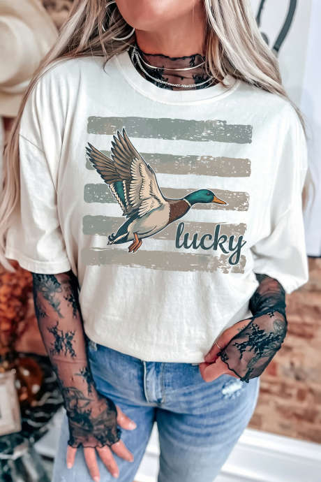 Camiseta informal de manga corta blanca con estampado de rayas de pato ánade real estilo retro LC25232680-1