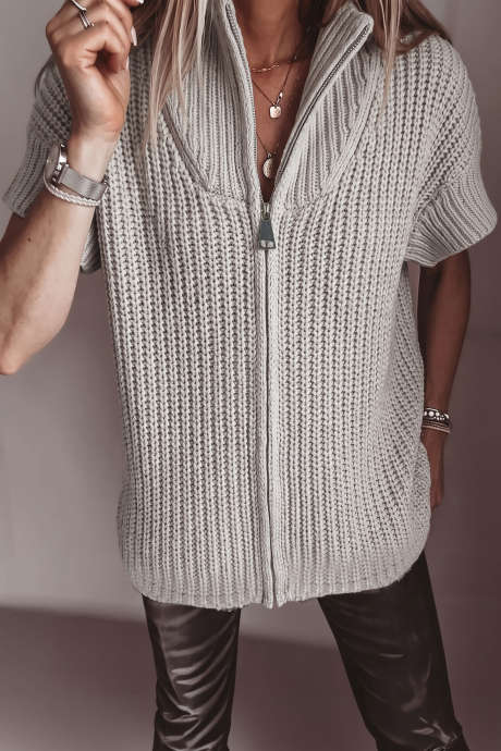 Jersey de punto de cuello alto con cremallera y manga corta de color liso Jet Stream