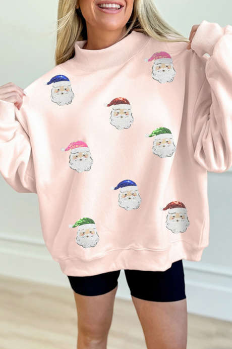 Sudadera rosa claro con cuello alto bordado "Blessed" LC25323199-P1010