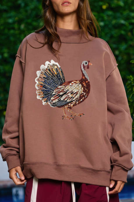 Sudadera de cuello alto con estampado de pavo y café para el Día de Acción de Gracias LC25323198-P1017