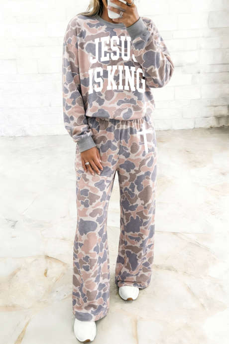 Conjunto de jersey de manga larga y pantalón con estampado de camuflaje multicolor Faith LC6210615-P22