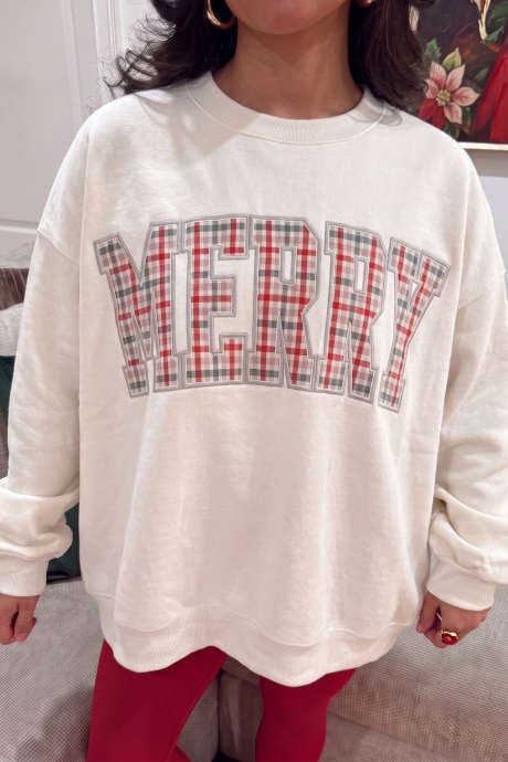 Sudadera blanca MERRY a cuadros bordada