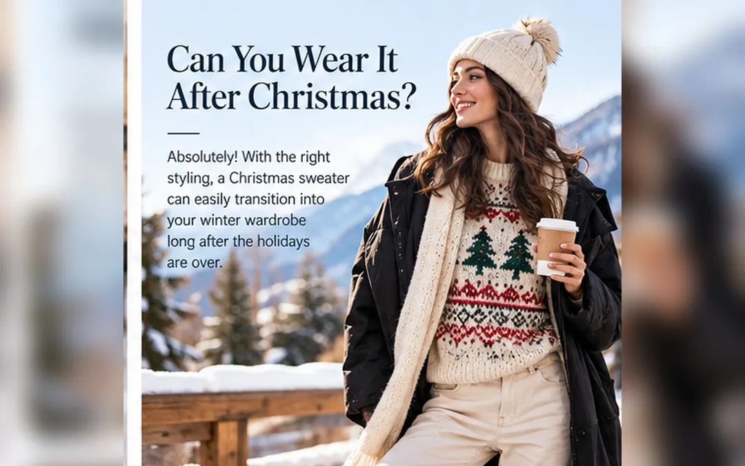 a lady wearing a versatile xmas sweater outdoor