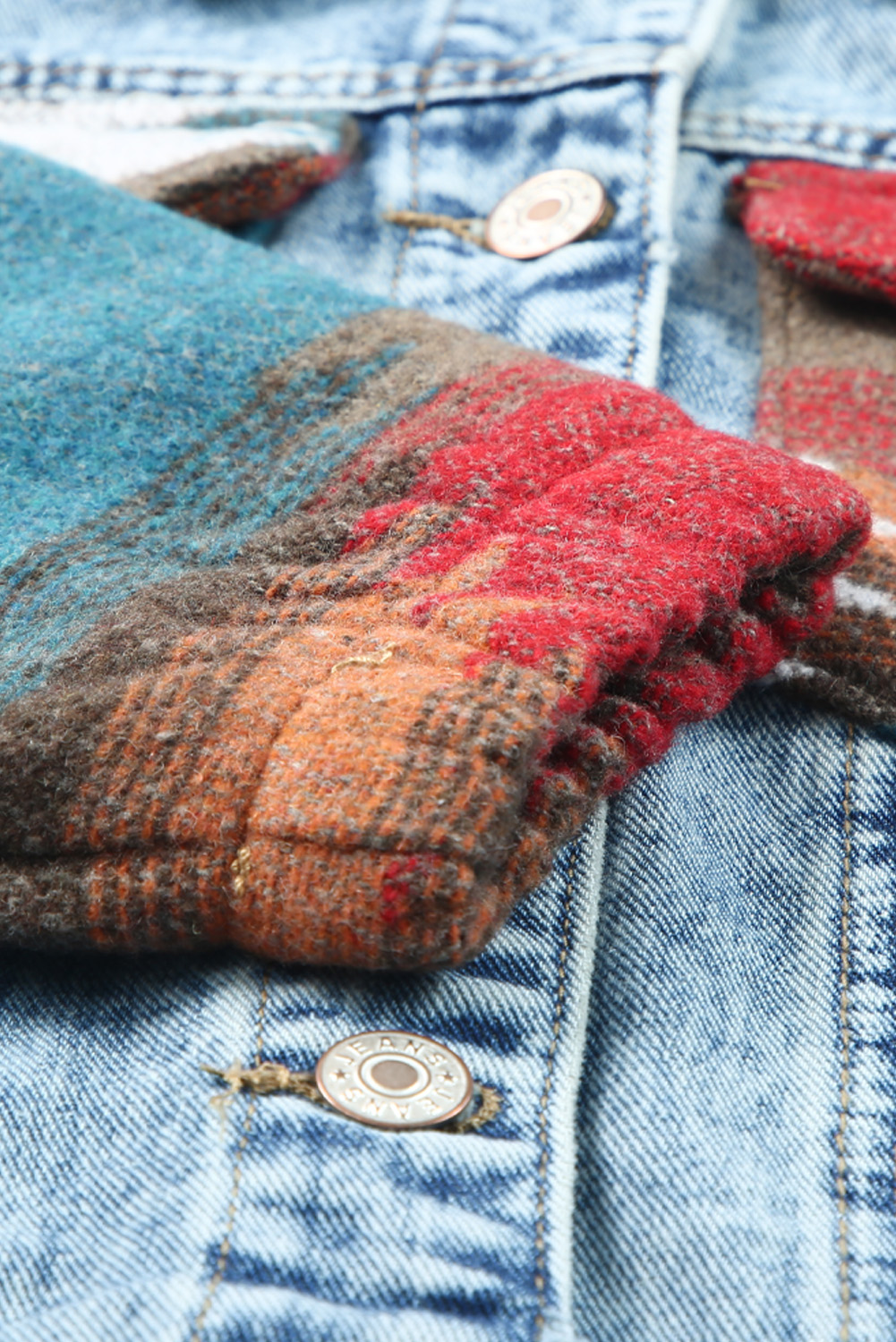 Multicolor Aztec Print Frayed Hem Denim Jacket view 19