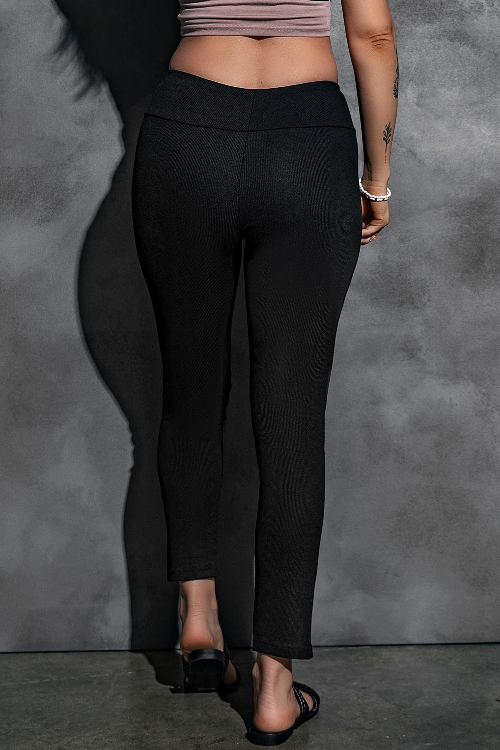 Black Rib Knit High Waist Slit Leggings view 10