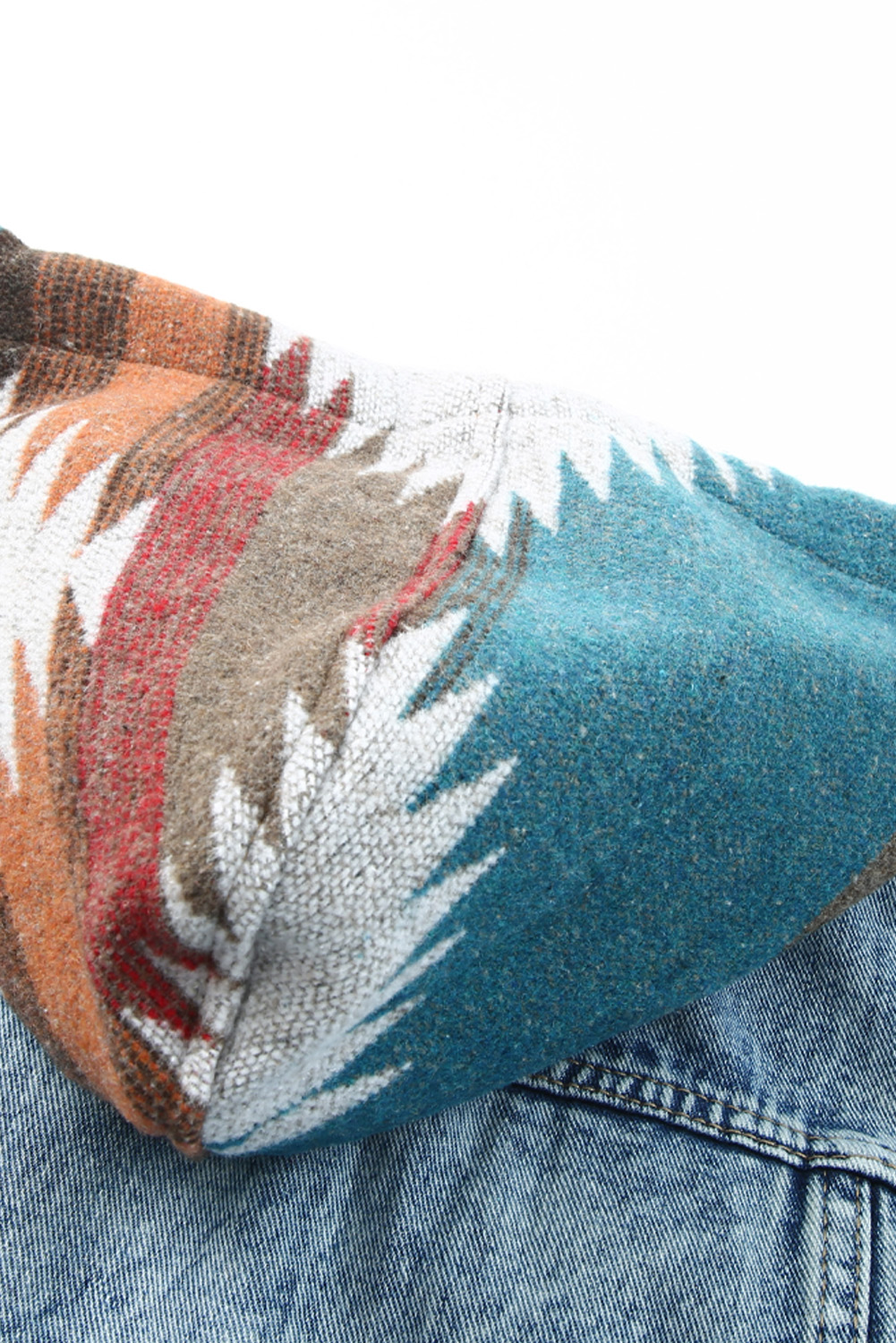 Multicolor Aztec Print Frayed Hem Denim Jacket view 20