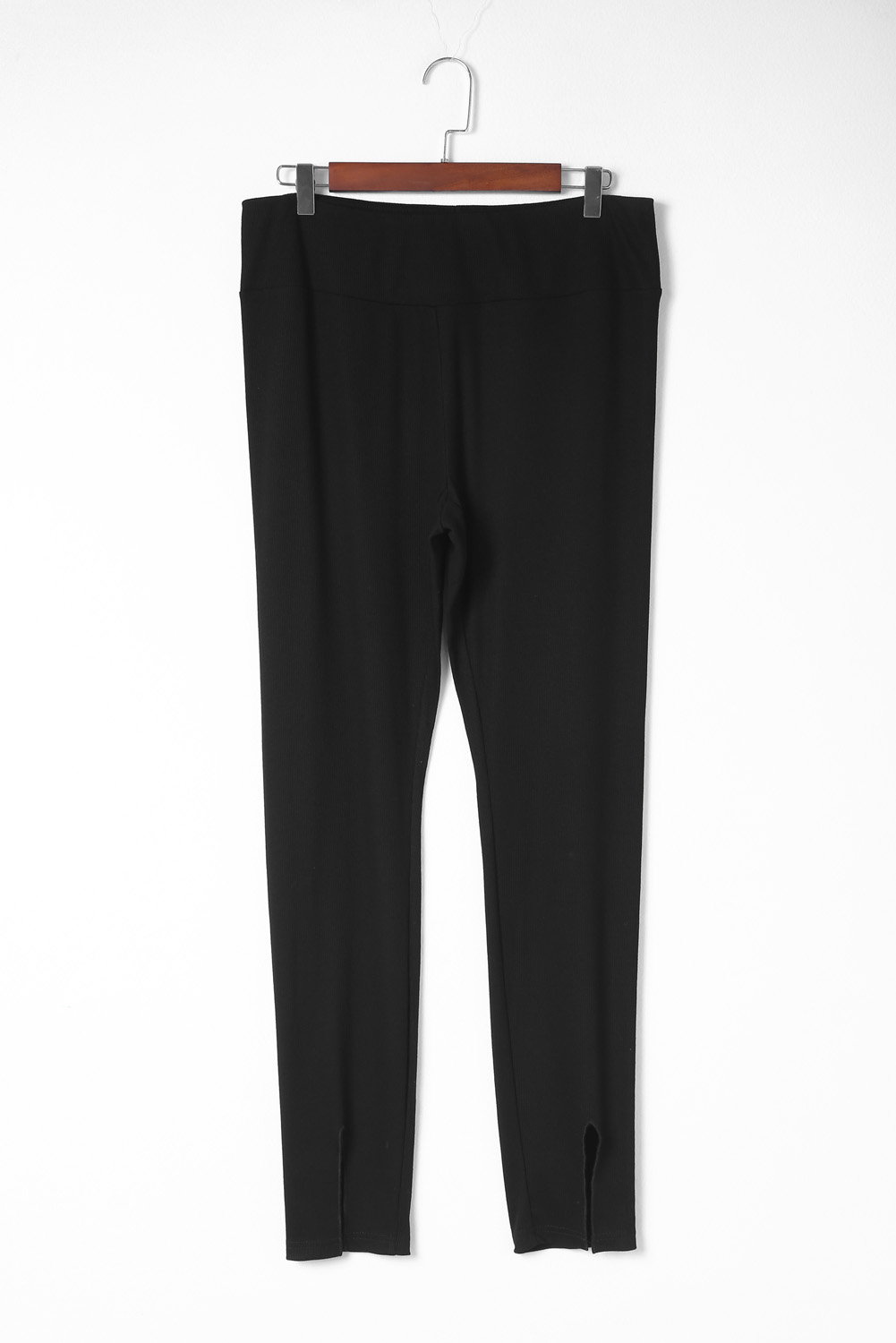 Black Rib Knit High Waist Slit Leggings view 11