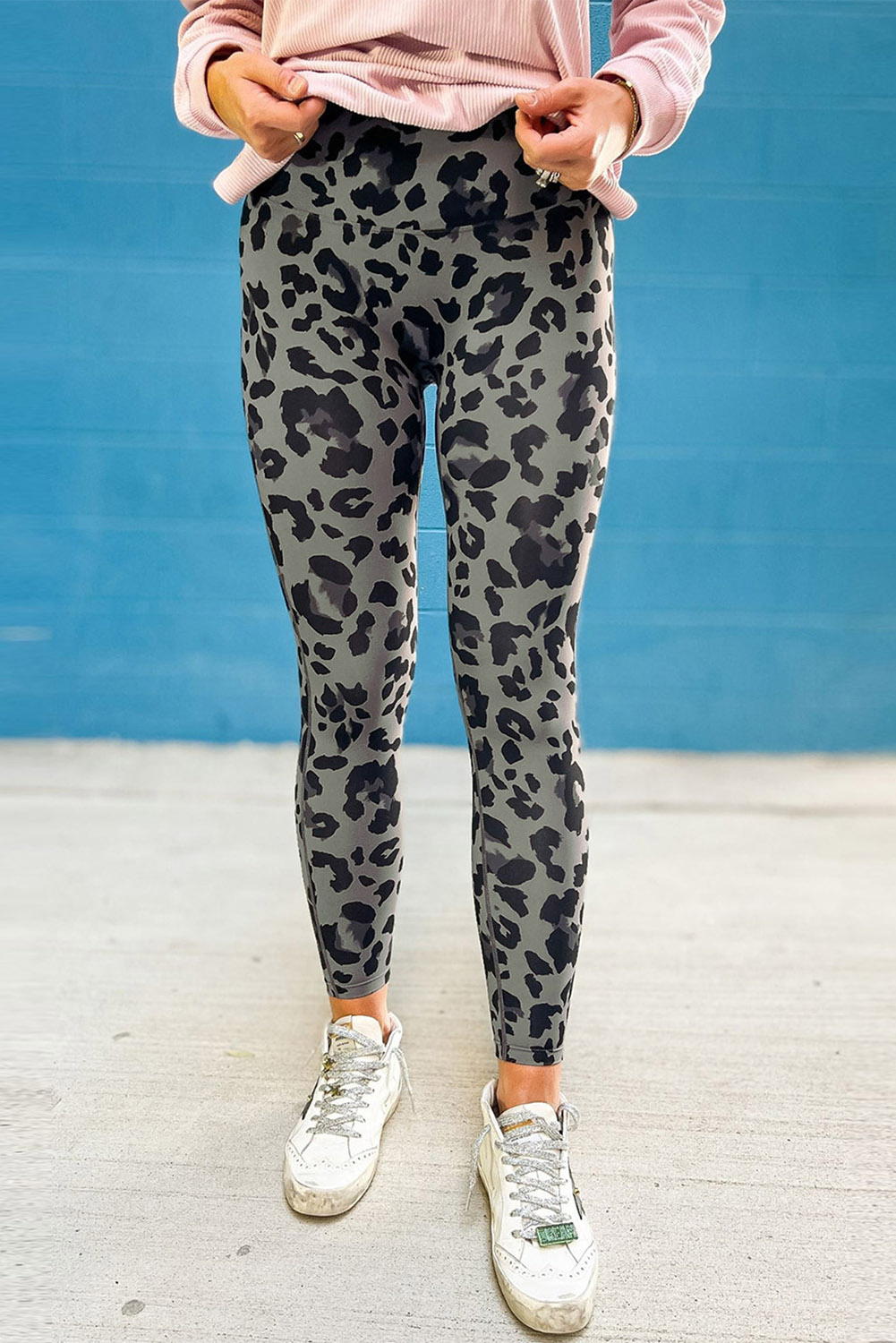 Gray Classic Leopard Print Active Leggings view 6