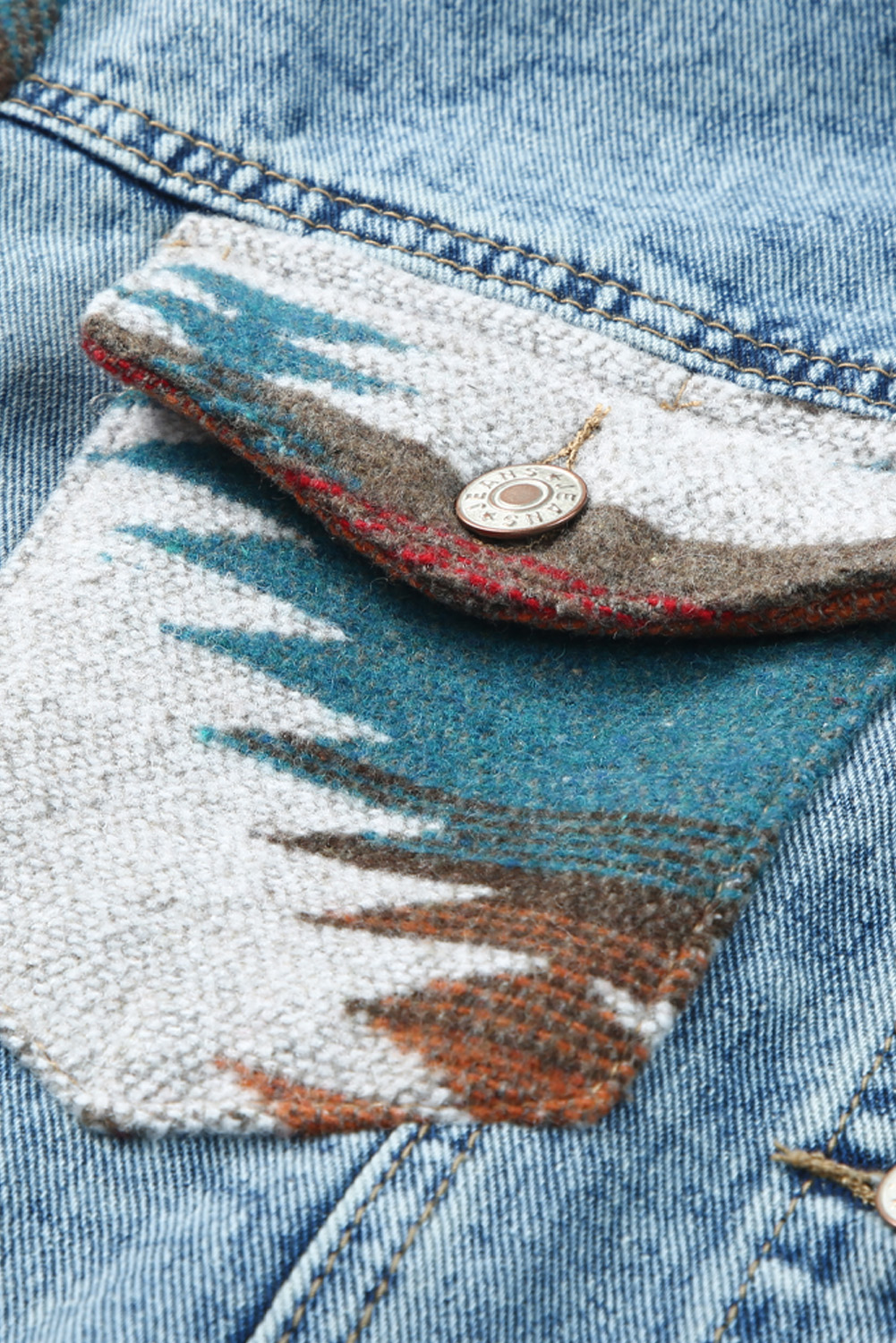 Multicolor Aztec Print Frayed Hem Denim Jacket view 18