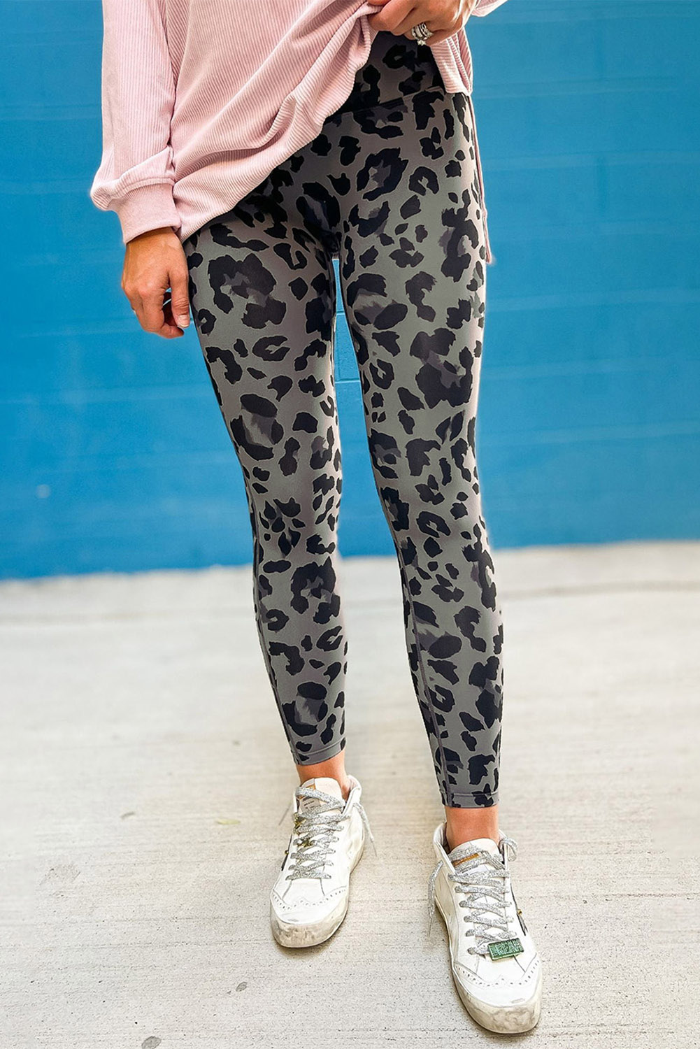 Gray Classic Leopard Print Active Leggings view 7
