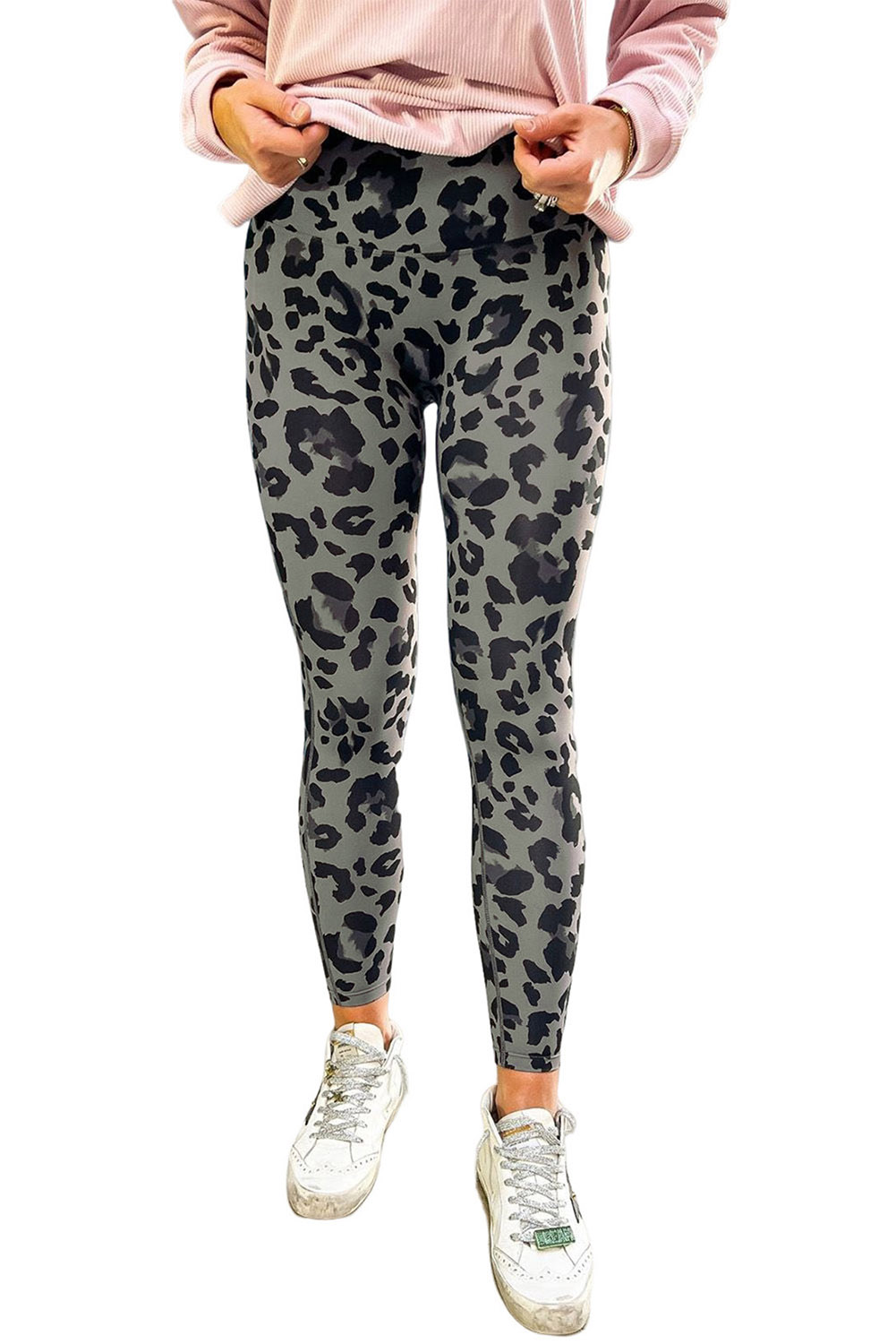 Gray Classic Leopard Print Active Leggings view 15