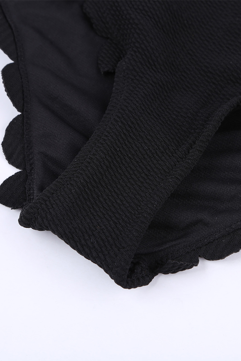 Black Solid Scalloped One-Shoulder Bikini view 10