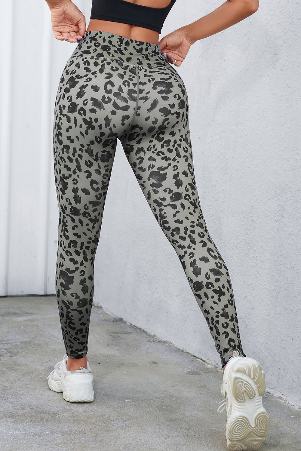 Gray Classic Leopard Print Active Leggings view 2