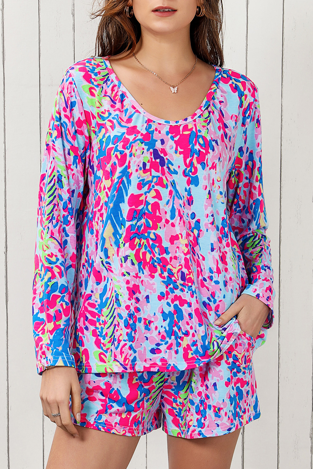 Short sleeve - Floral black, white, light purple main image 1