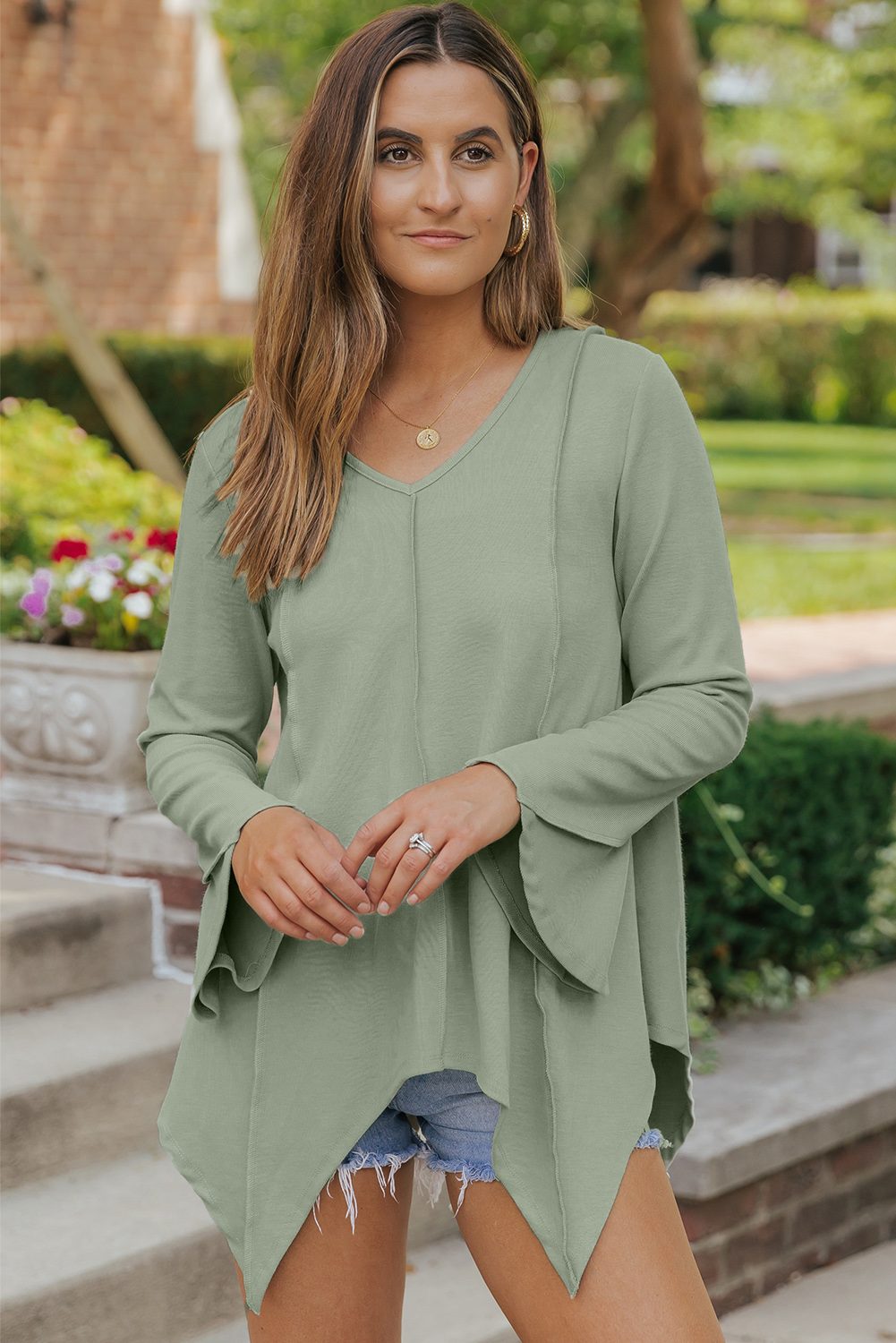 Bell Sleeves Wrap Top - Glacial Green