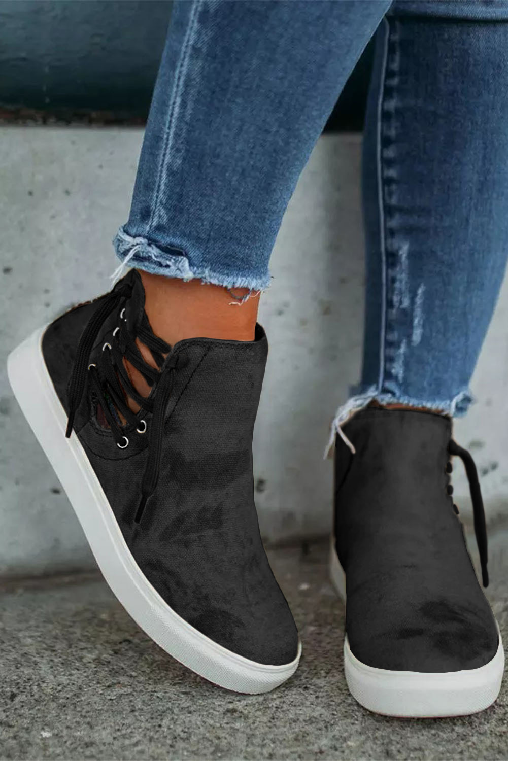 $ 14.4 - Black High Top Drawstring Zipped Slip-on Sneakers - ds.dear ...