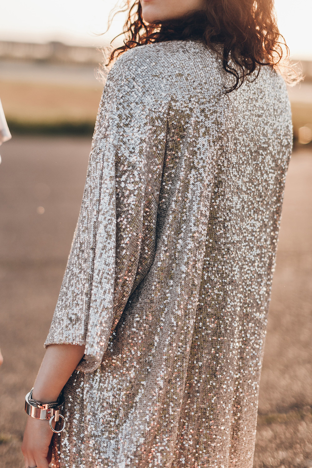 Apricot Sequin 3/4 Sleeve Open Front Duster Kimono view 2