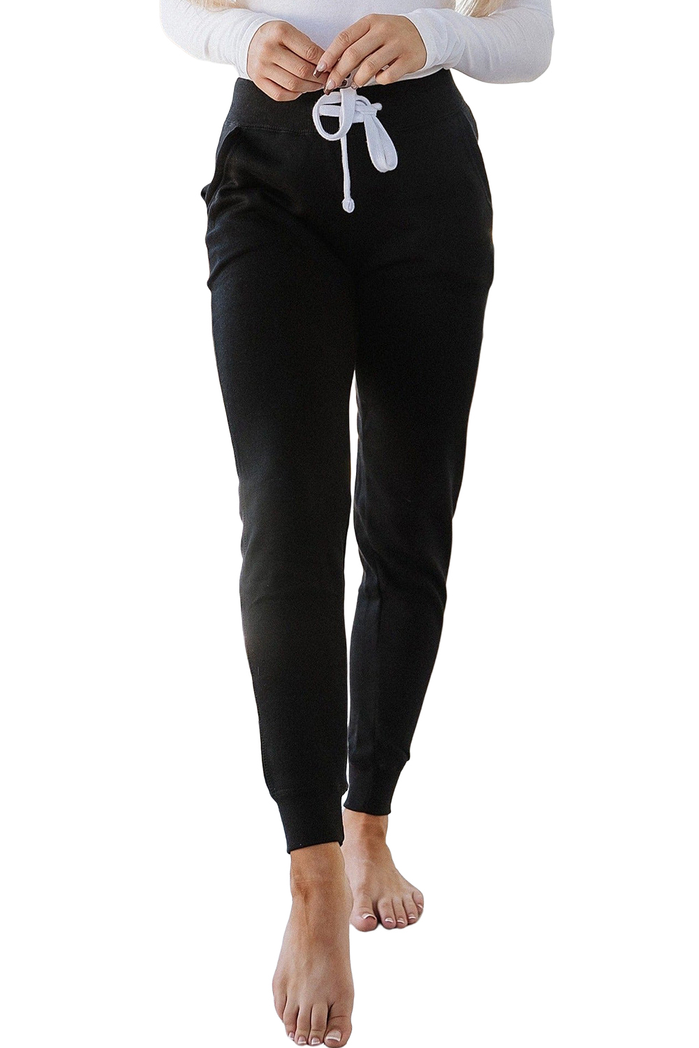 Black Drawstring Elastic Waistband Pocketed Joggers view 11