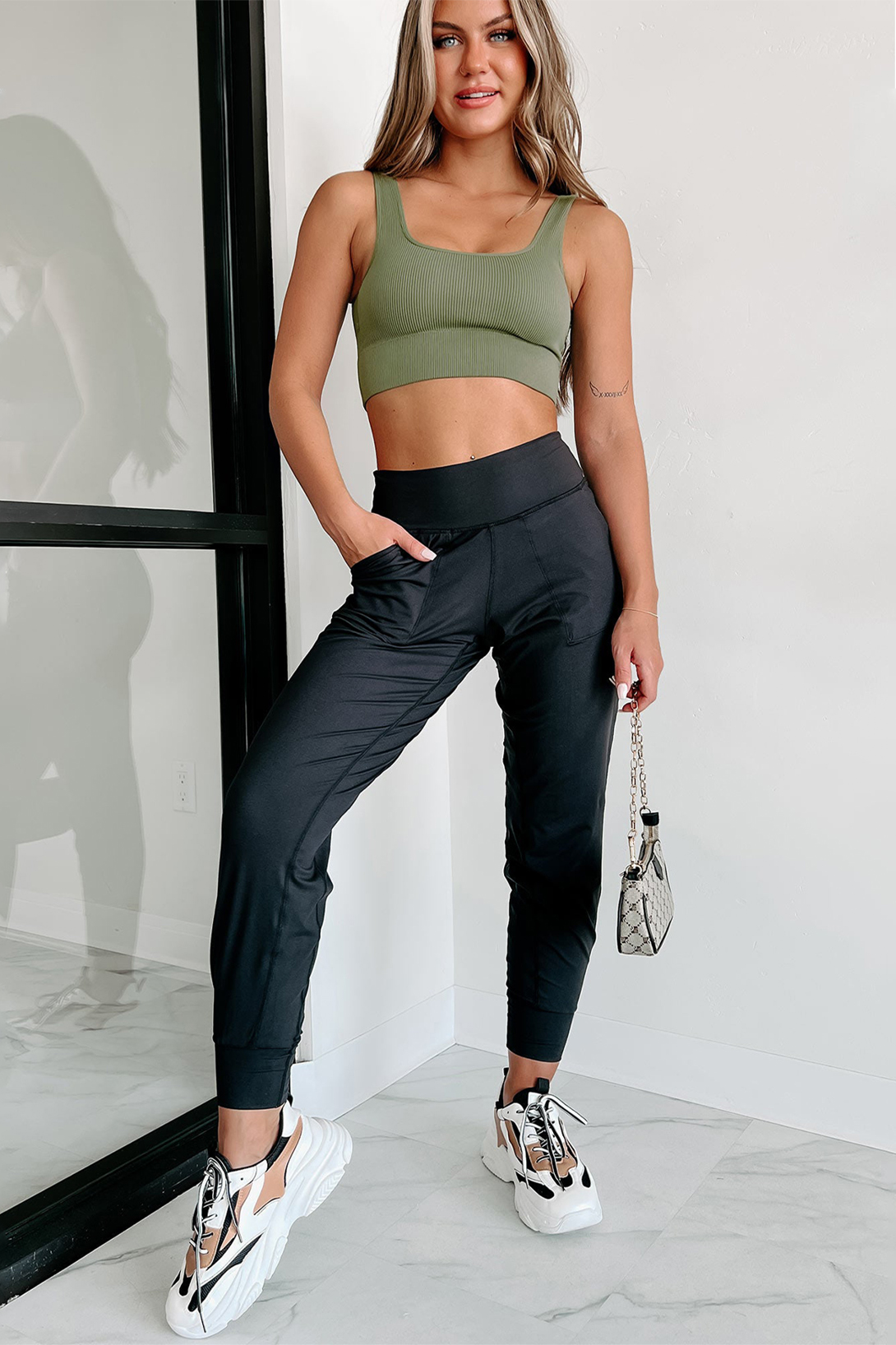 Black Exposed Seam High Waist Pocketed Joggers view 6