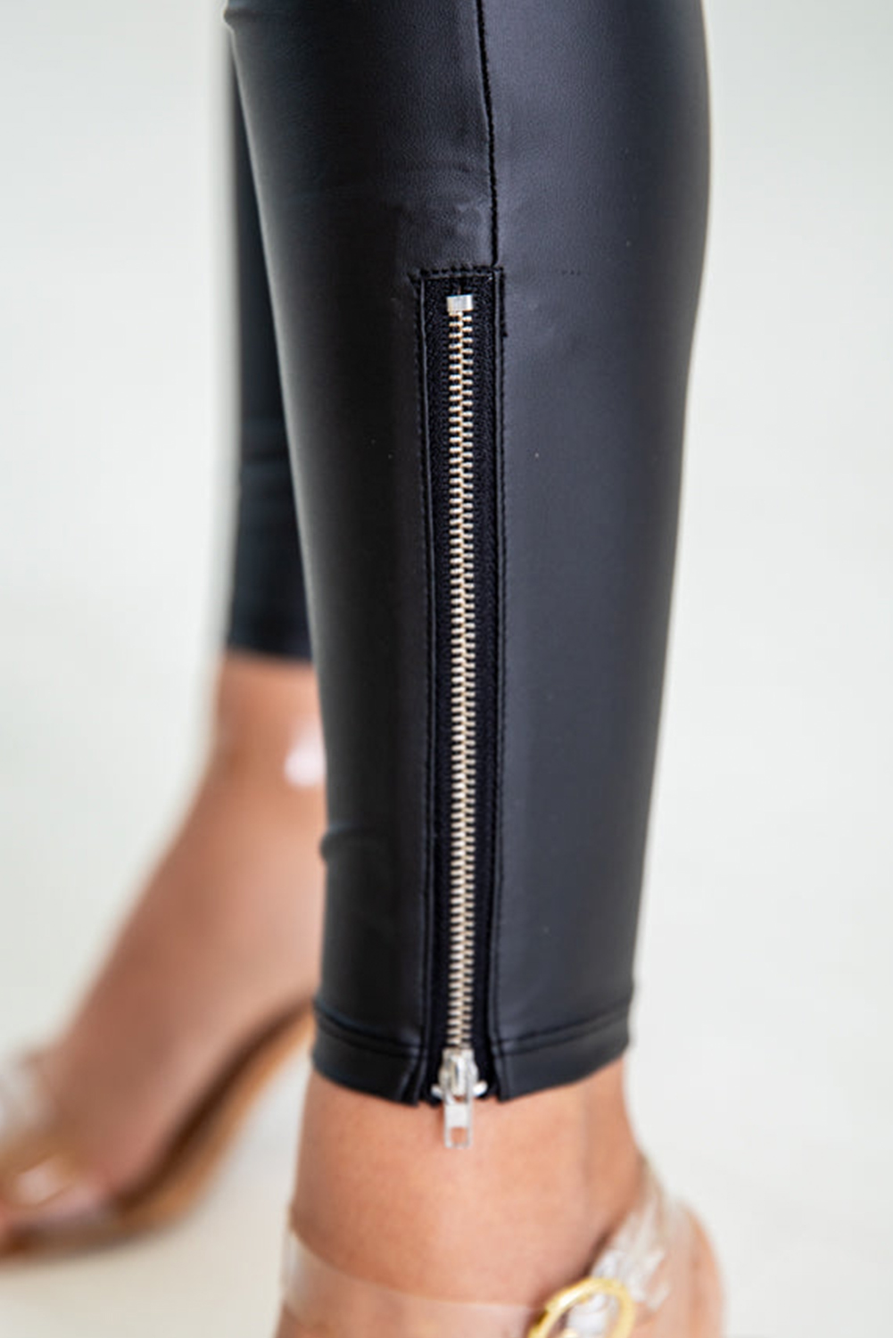 Black Faux Leather Zipped Detail Leggings view 6
