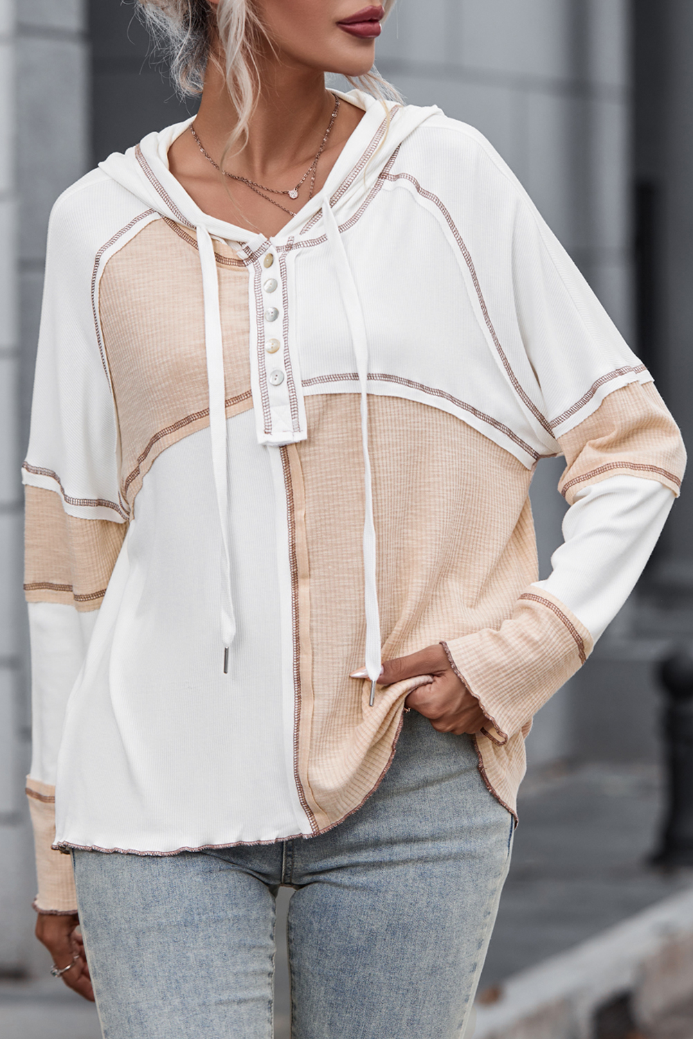 Henley Ribbed Knit Hoodie