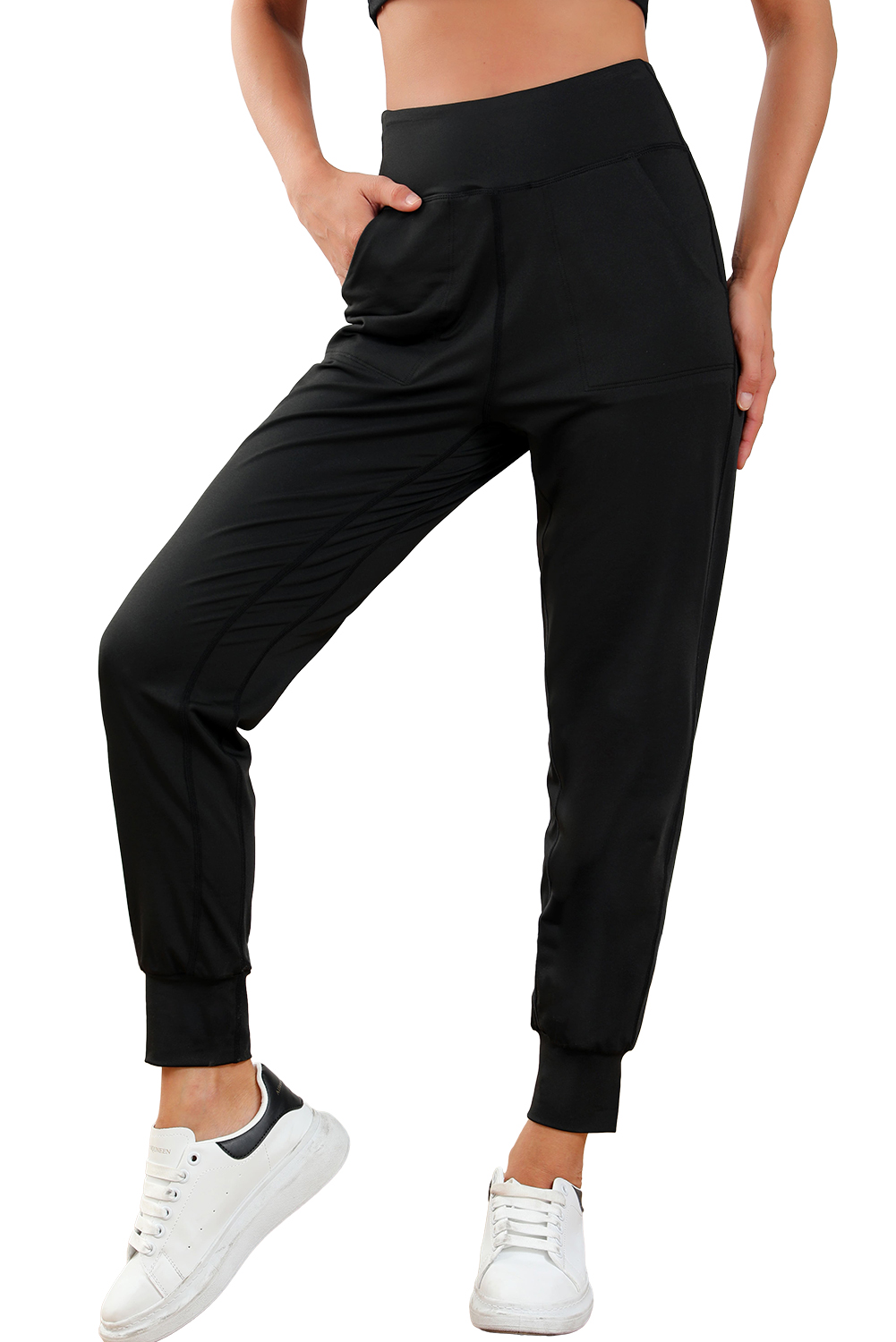 Black Exposed Seam High Waist Pocketed Joggers view 19