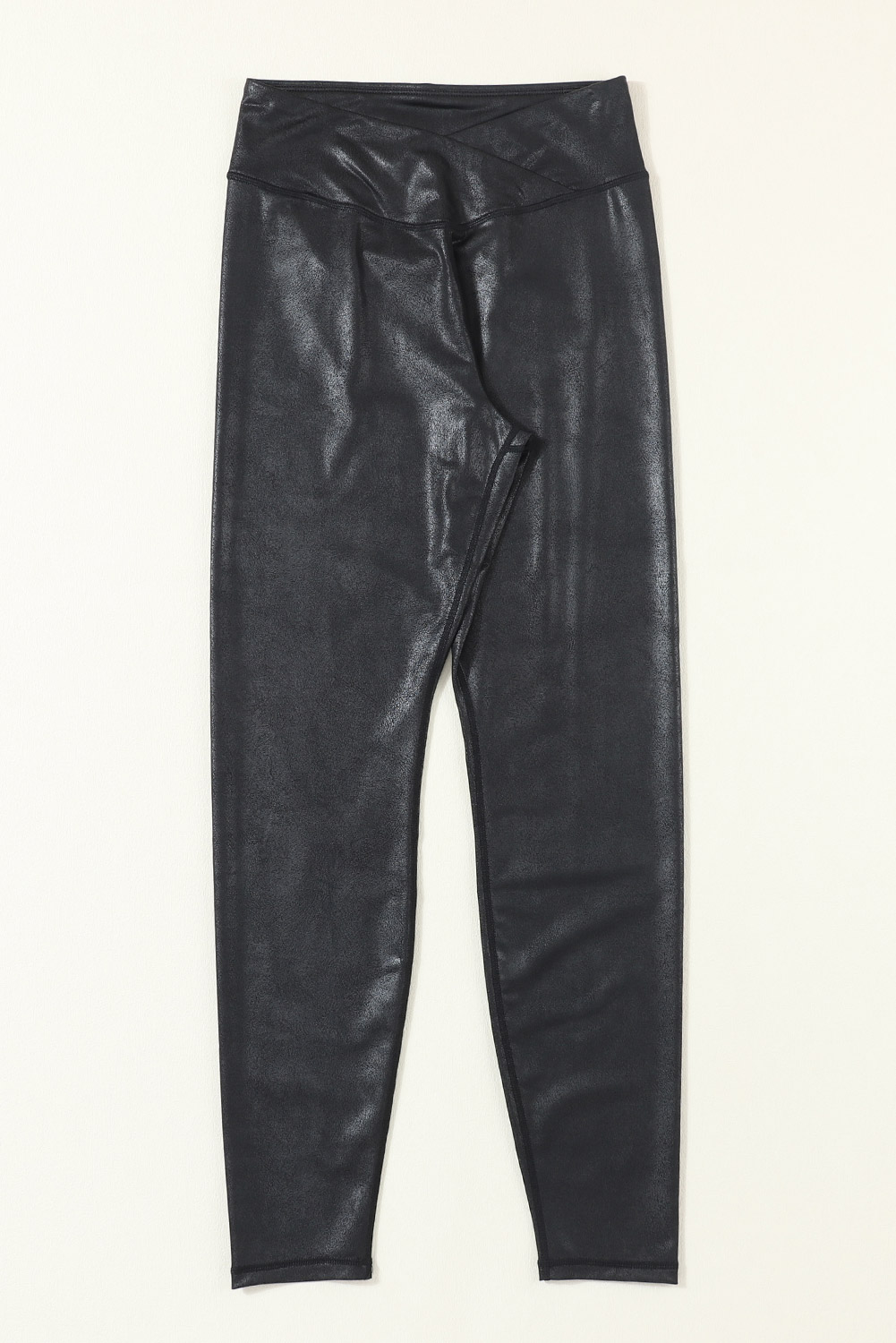 Women Crossed Dip Waist Sleek Leather Leggings
