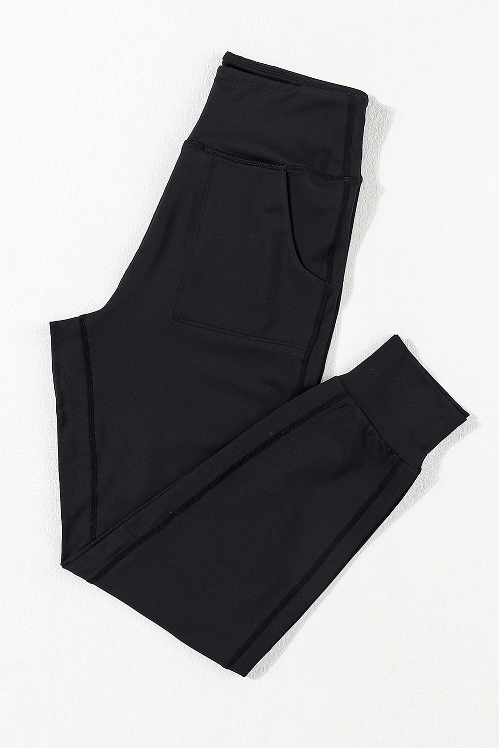 Black Exposed Seam High Waist Pocketed Joggers view 12
