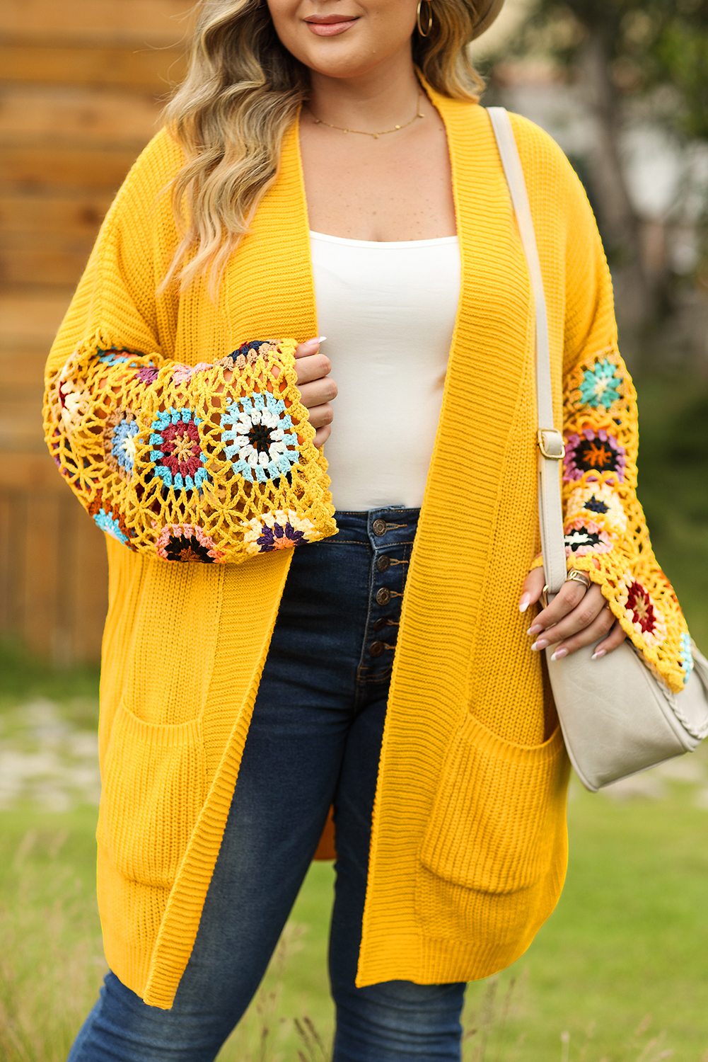 Women Flare Long Sleeve Shrug Cardigan Hollow Out Crochet Knitted Open Front Sheer Lace Cover Up Sweater Loose Outwear