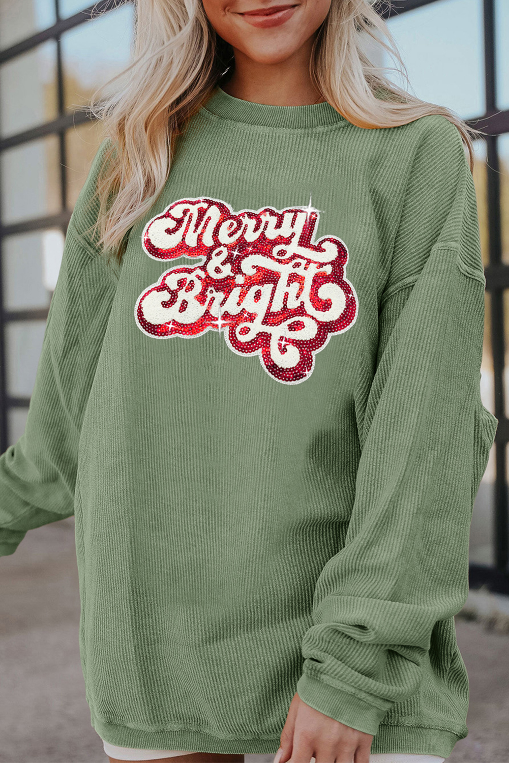 Blackish Green Merry And Bright Quilted Sweatshirt