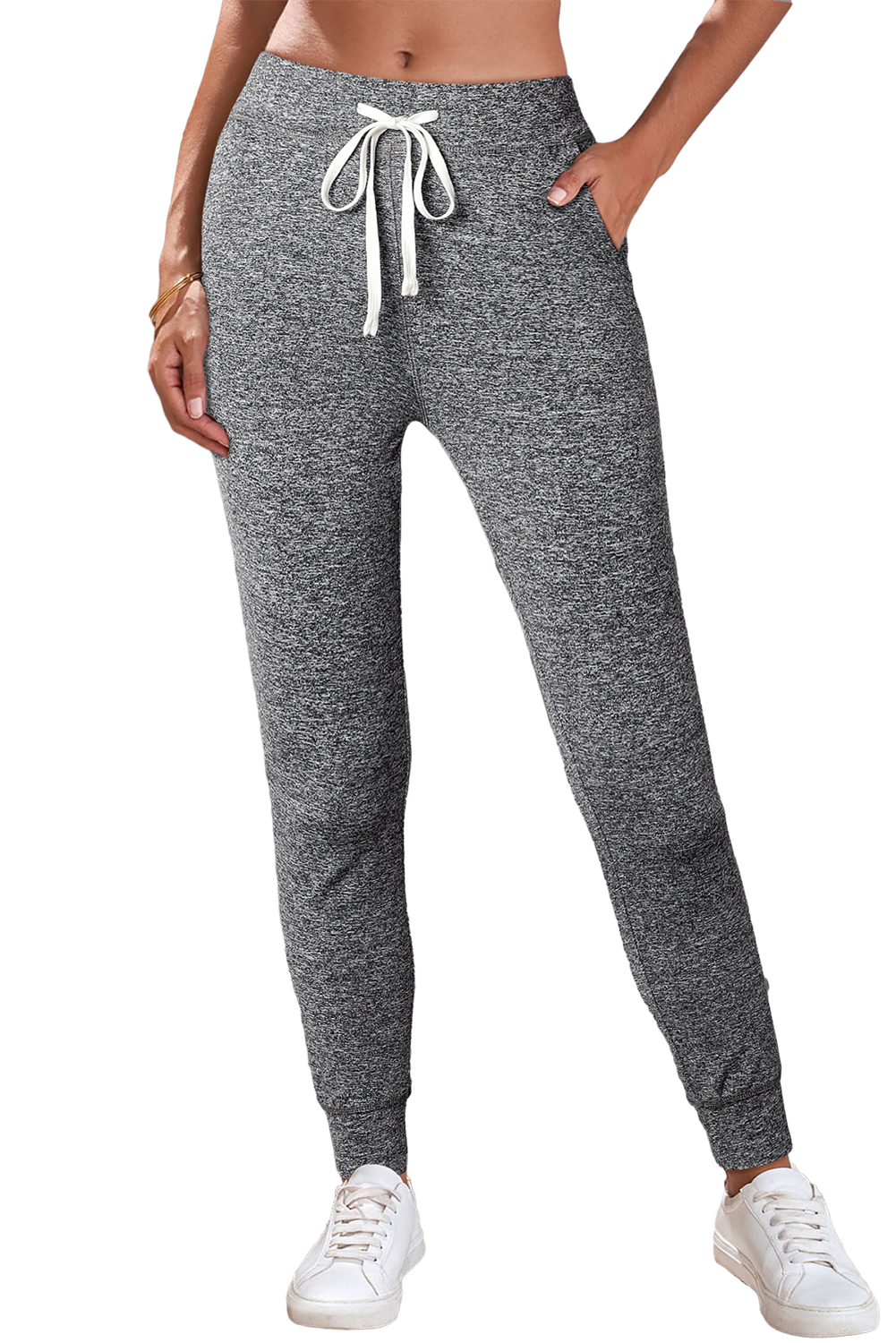 Gray Drawstring Elastic Waistband Pocketed Joggers view 11