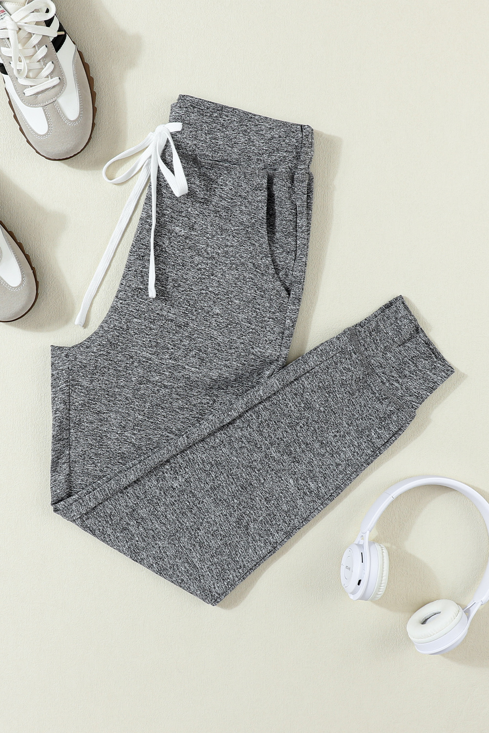 Gray Drawstring Elastic Waistband Pocketed Joggers view 3