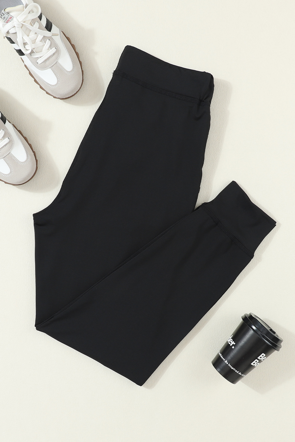 Black Drawstring Elastic Waistband Pocketed Joggers view 4