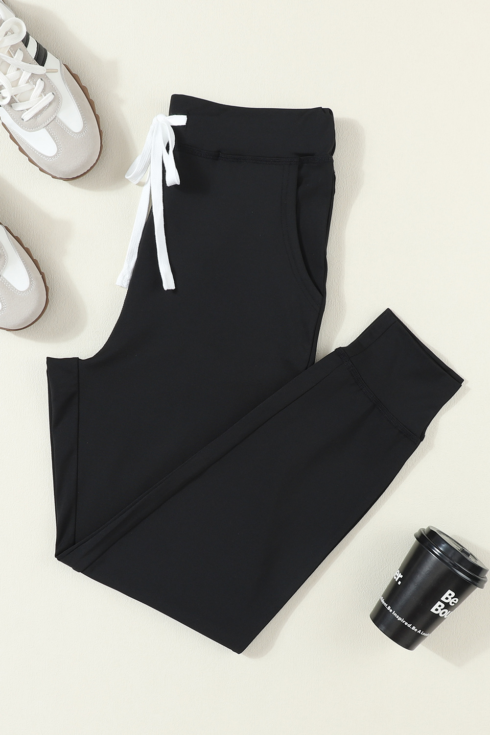 $ 8.55 - Black Drawstring Waist Pocketed Joggers - ds.dear-lover.com