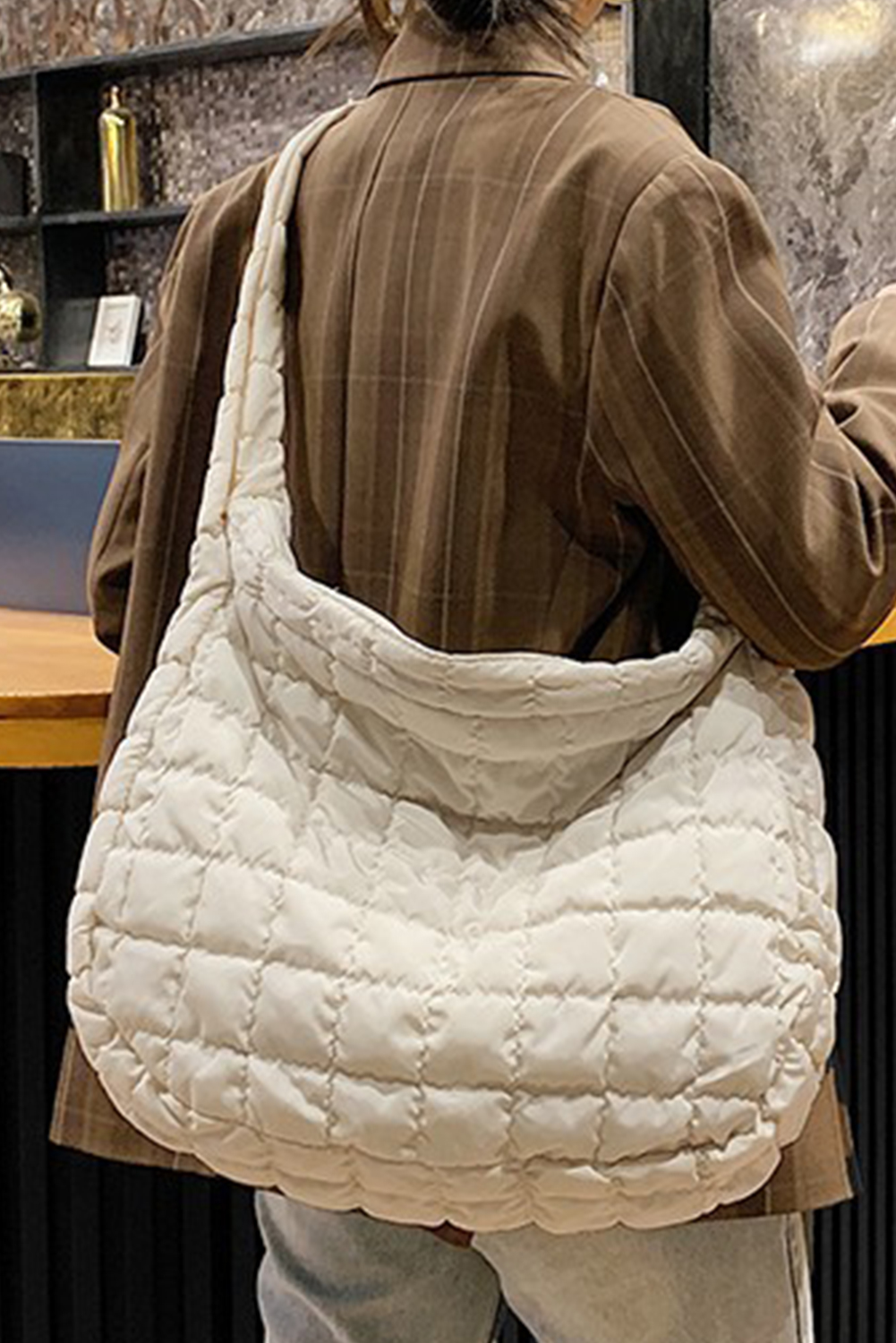 $ 8.37 - White Quilted Zipper Large Shoulder Bag - ds.dear-lover.com