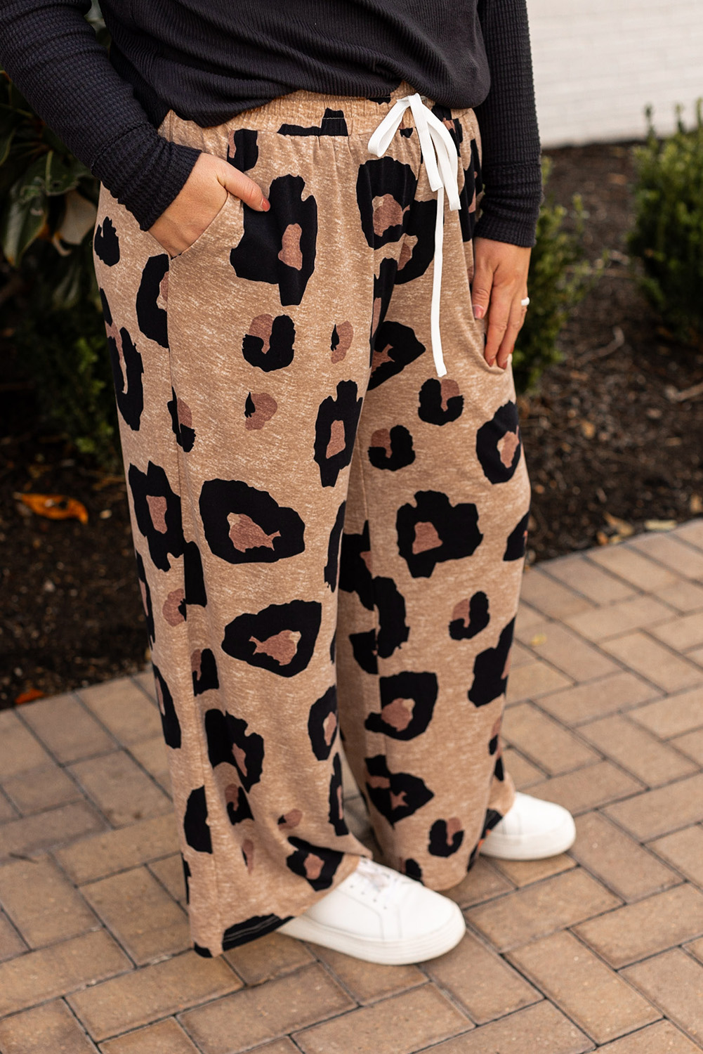 $ 9.86 - Light French Beige Leopard Print Drawstring Wide Leg Plus Size ...