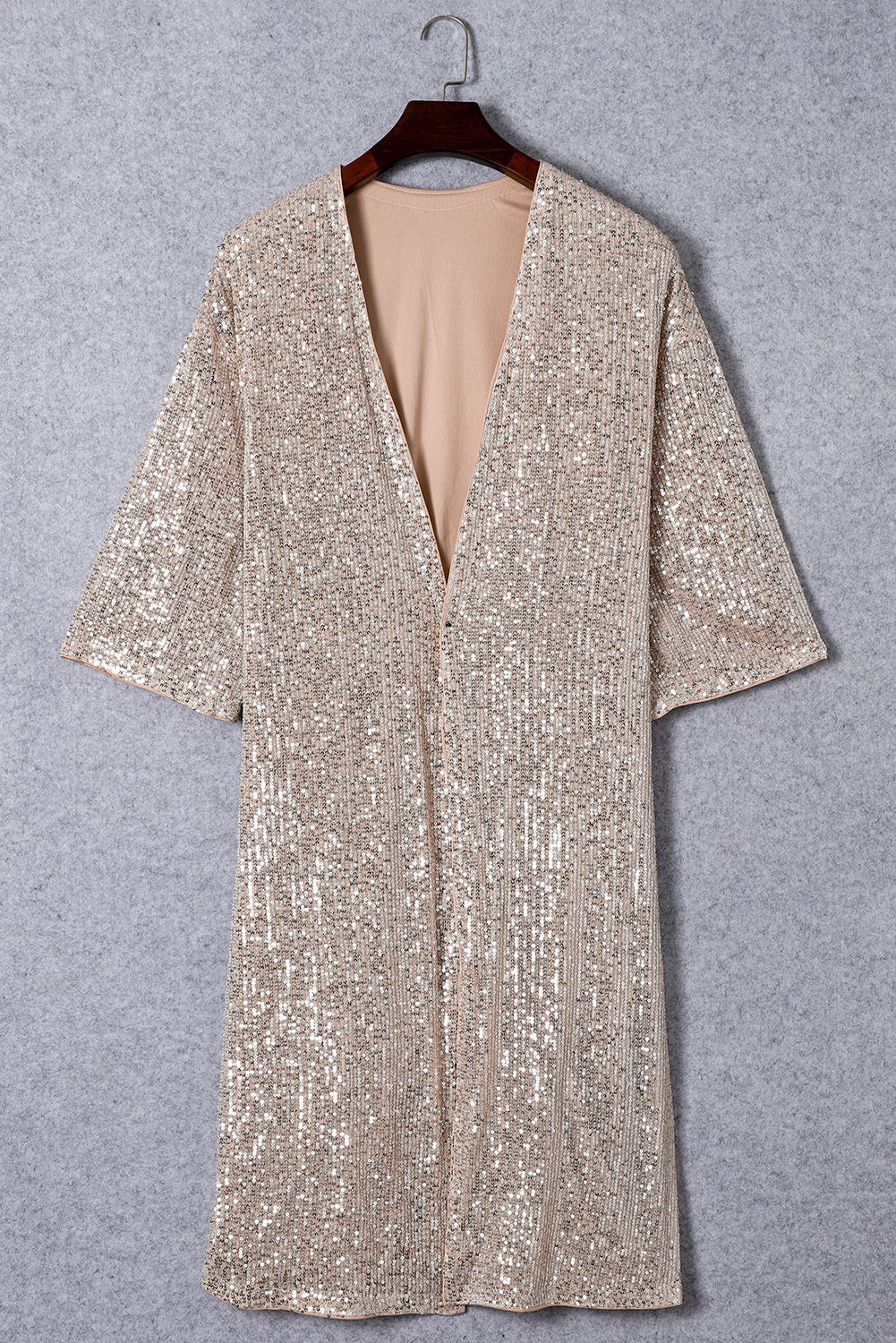 Apricot Sequin 3/4 Sleeve Open Front Duster Kimono view 10