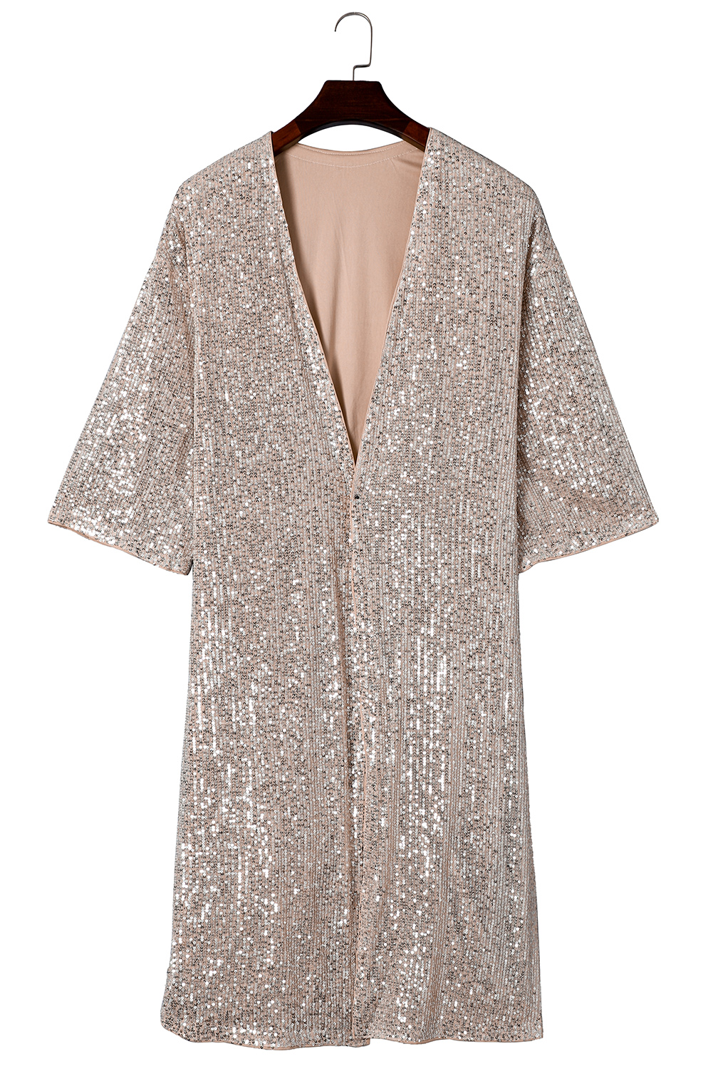 Apricot Sequin 3/4 Sleeve Open Front Duster Kimono view 15