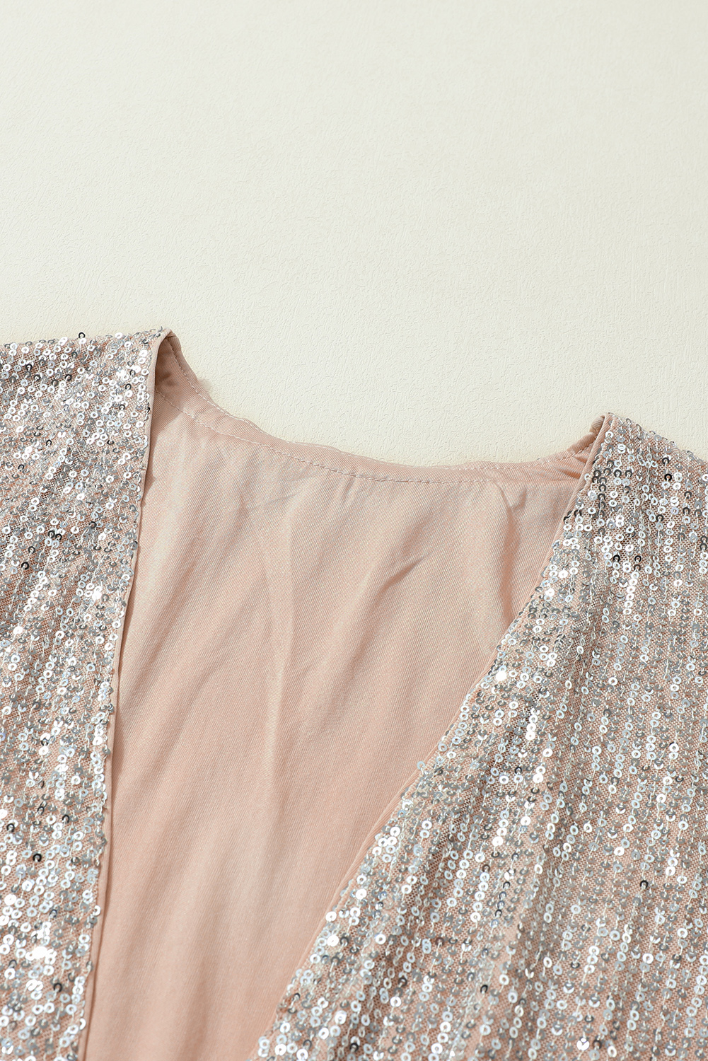 Apricot Sequin 3/4 Sleeve Open Front Duster Kimono view 14