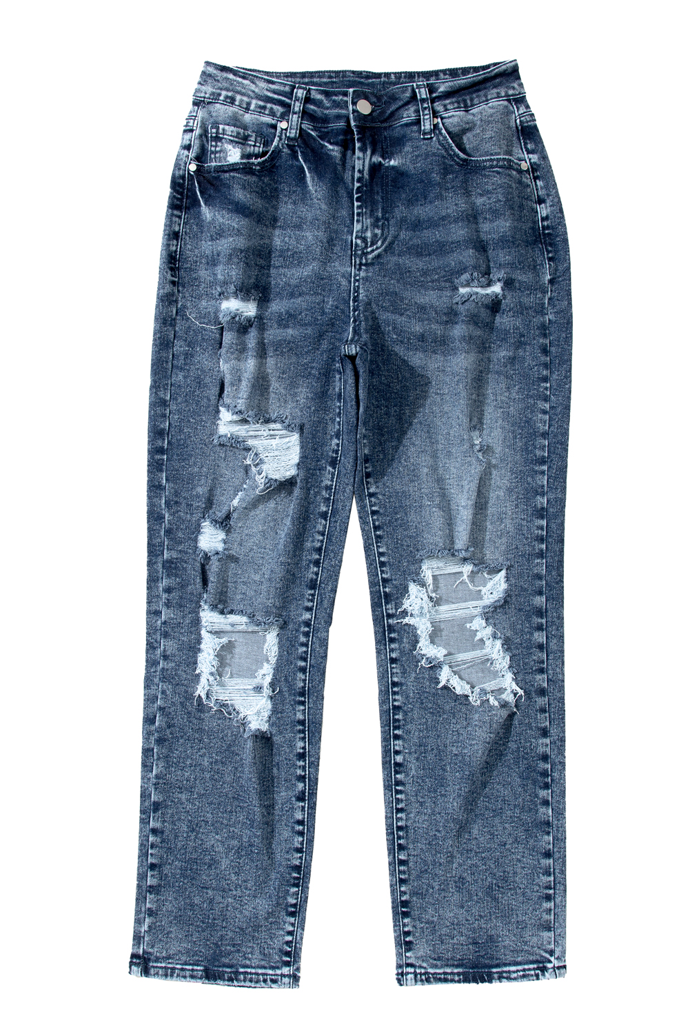 Sail Blue Mineral Wash Raw Hem High Waist Flared Jeans