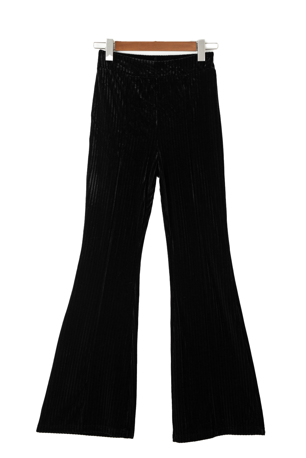 Black Solid Color High Waist Flare Corduroy Pants view 9