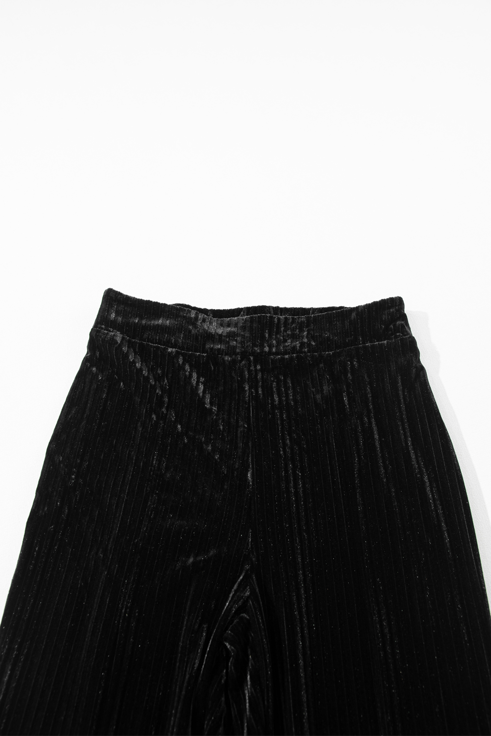 Black Solid Color High Waist Flare Corduroy Pants view 8