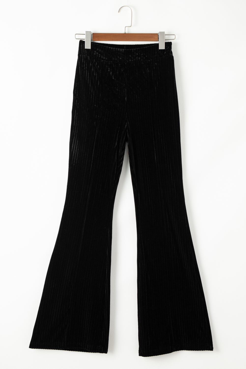 Black Solid Color High Waist Flare Corduroy Pants view 4