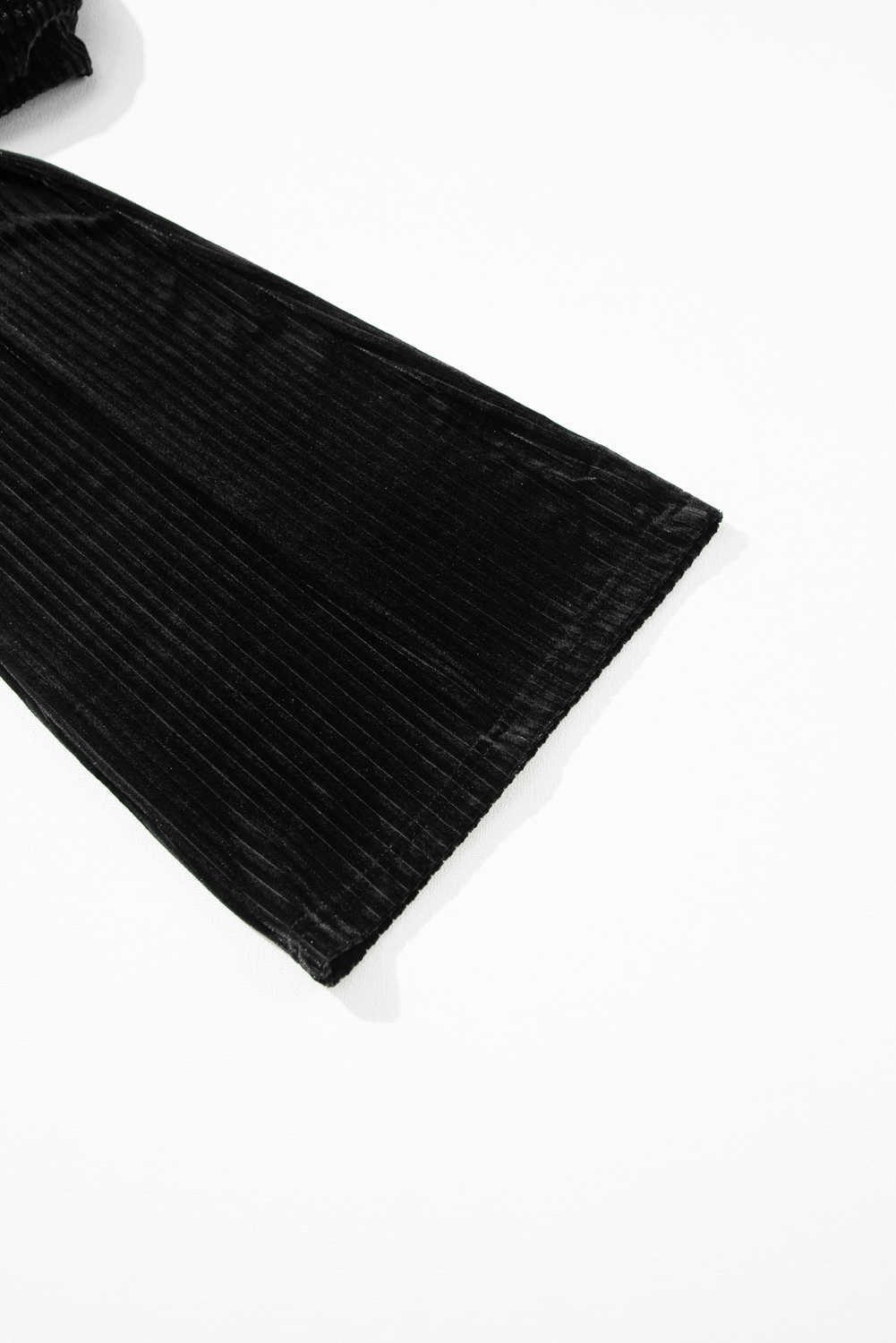 Black Solid Color High Waist Flare Corduroy Pants view 7